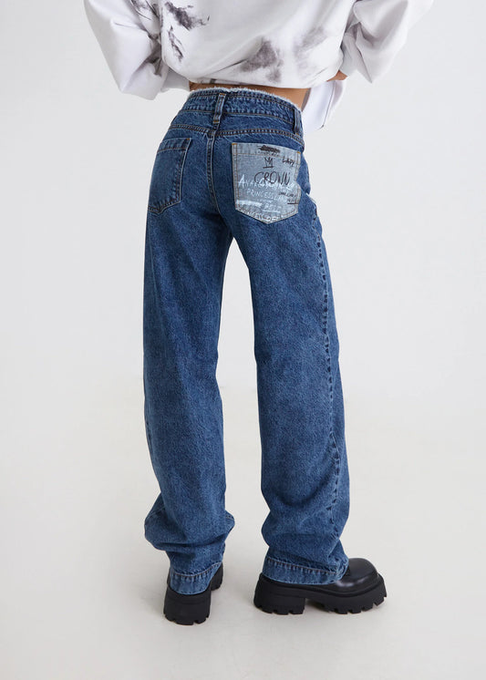 BLUE GOD SAVE THE PRINCESS PRINTED JEANS