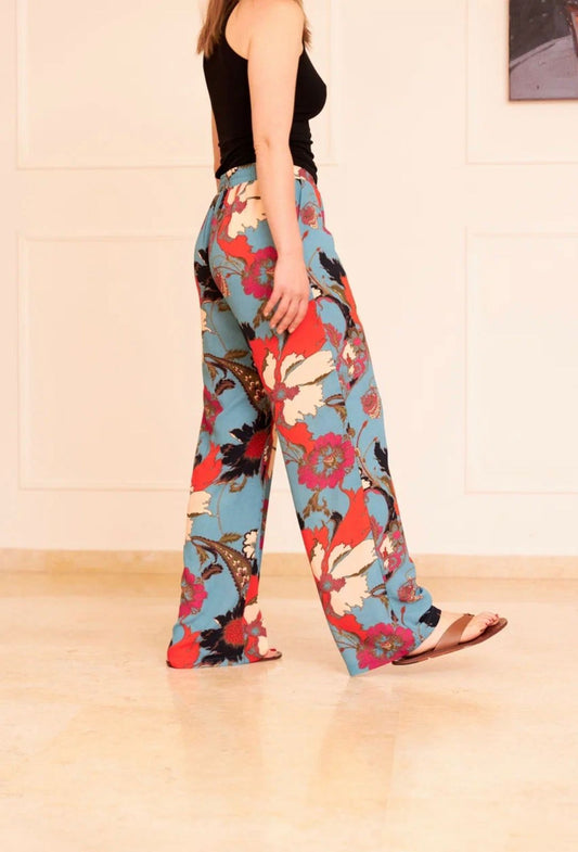 Printed silk summer trouser