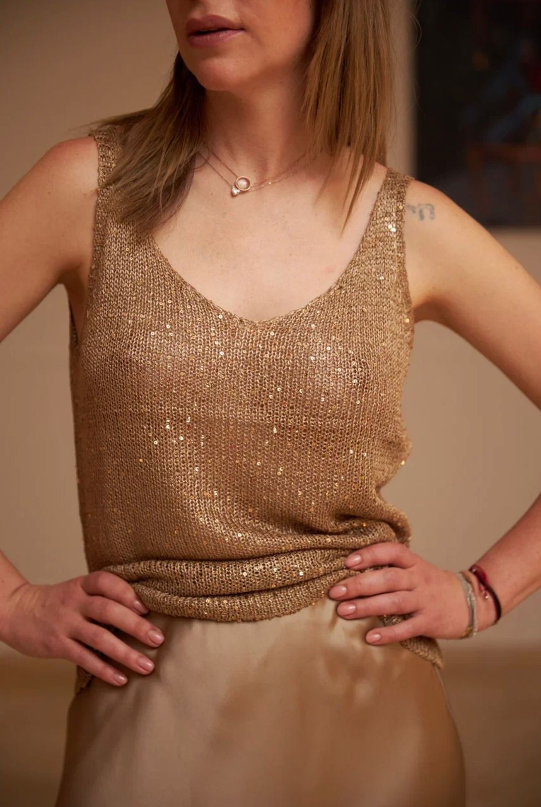 Knitted sequinces evening top