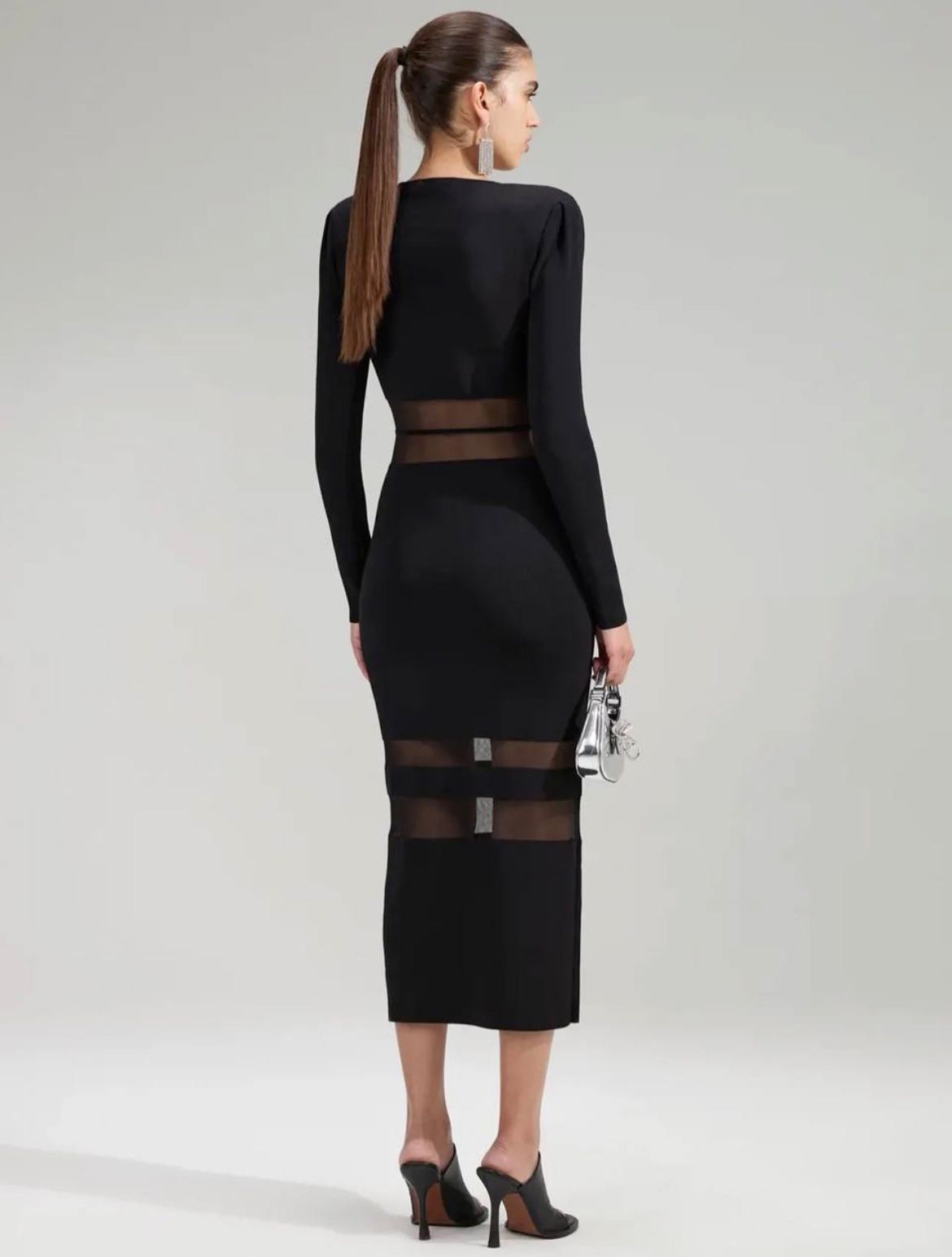 Black stretchy midi dress