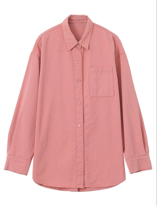 Oversized denim shirt in dusty pink