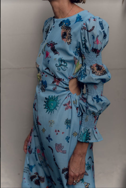 Printed midi dress in blue
