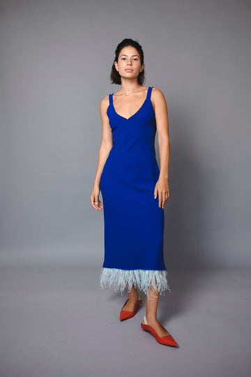 Crepe midi dress with removable feathers