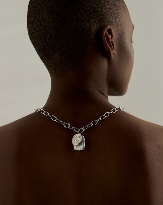SILVER ANCIENT COIN PEARL NECKLACE